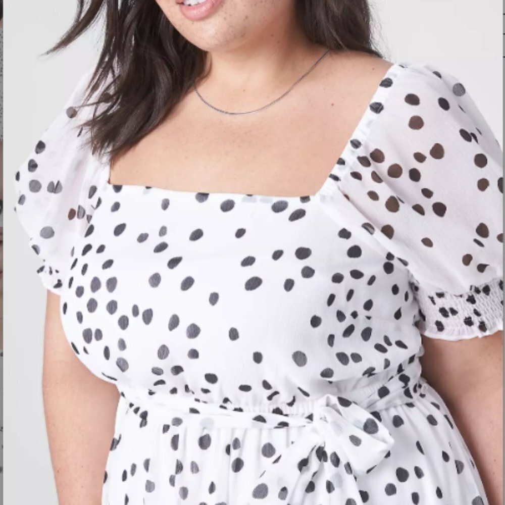Lane Bryant Smocked Cuff-Sleeve Square-Neck Fit & Flare Dress - Polka Dots NWT - Picture 3 of 11
